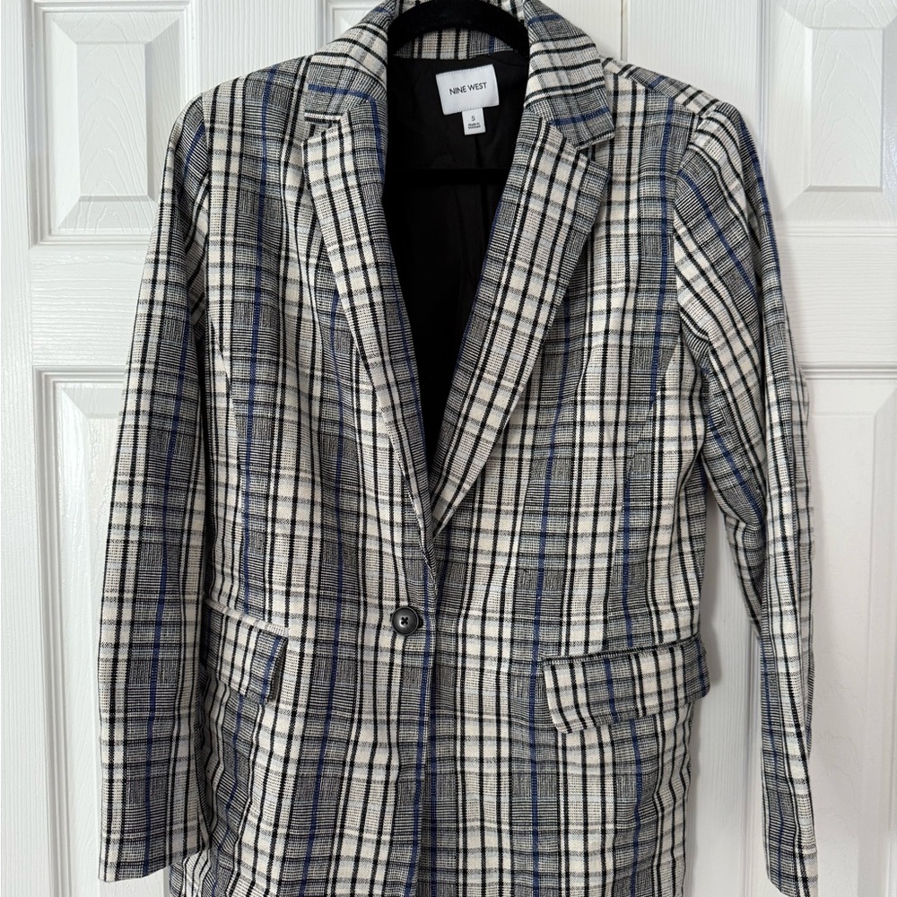 Nine West Checkered Blazer in Black, White, and Blue